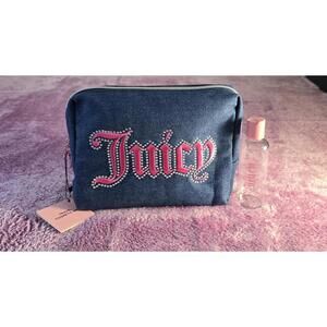 Juicy Couture Denim Travel Cosmetic Bag with Clear Bottle